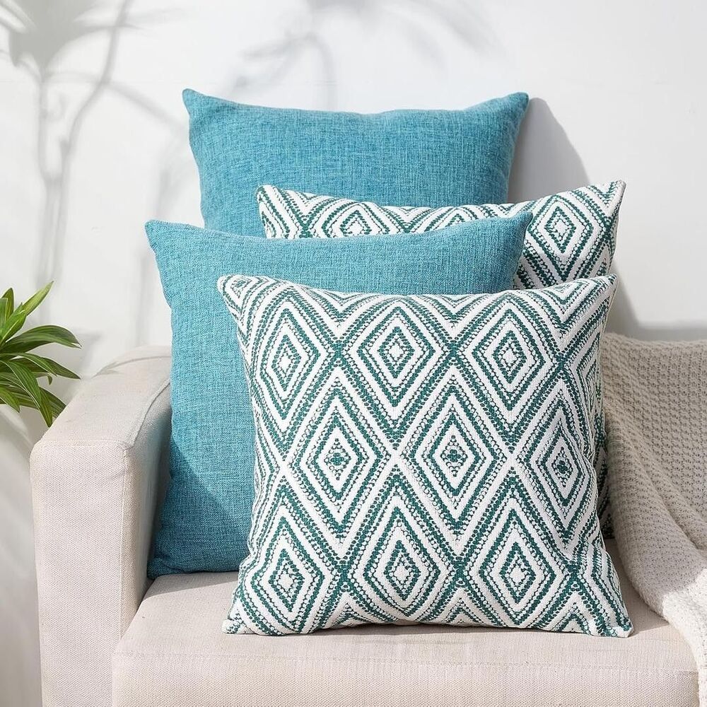 Decorative Throw Pillow Covers Set of 4 Geometric Design Linen Cushion Cover for